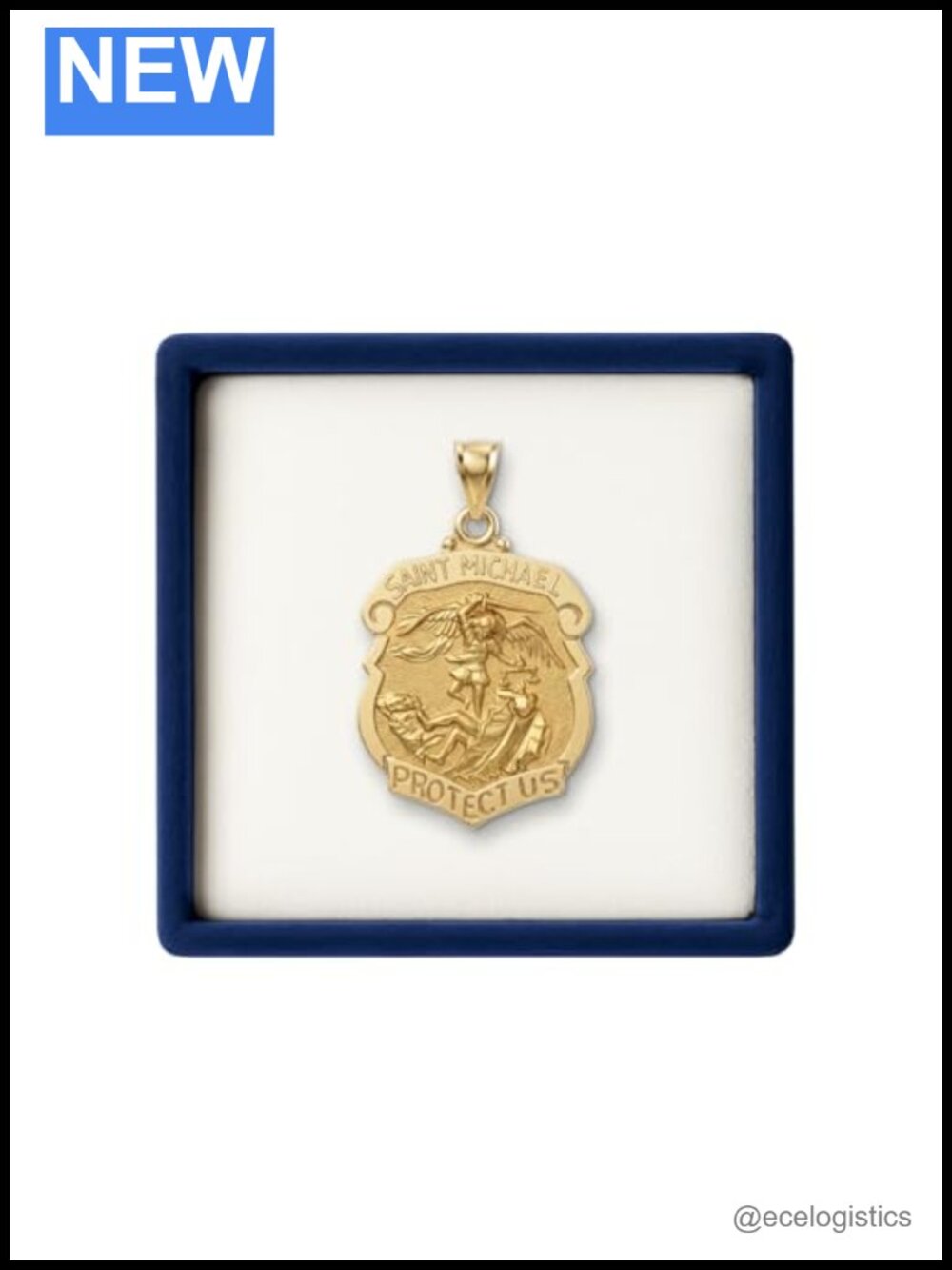 14K Yellow Gold Saint Michael Pendant Necklace Medal Unisex Religious Jewelry